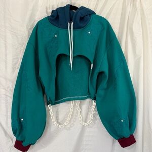 Anime Inspired Cropped Hooded Sweatshirt w/ Chain Detail | K-pop | Shruggie | XL